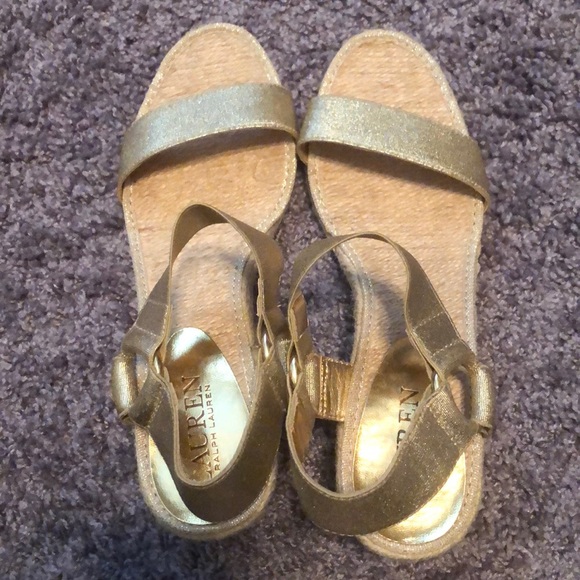 Lauren Ralph Lauren Shoes - Ralph Lauren Ilene Metallic Gold Wedge Sandals 7.5
